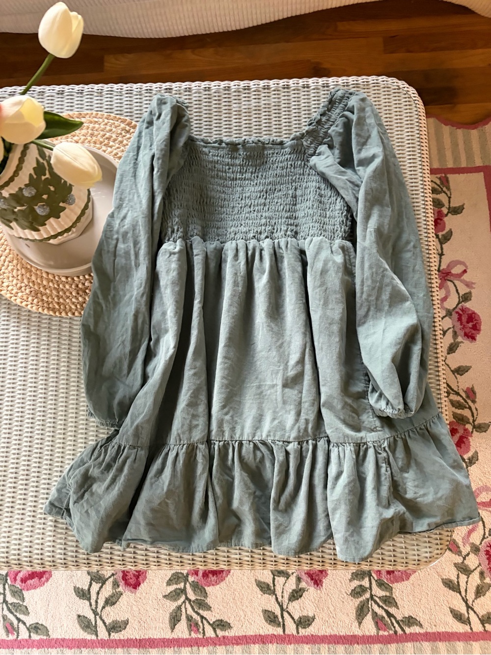 American Eagle Outfitters Sage Green Smocked Babydoll Tunic